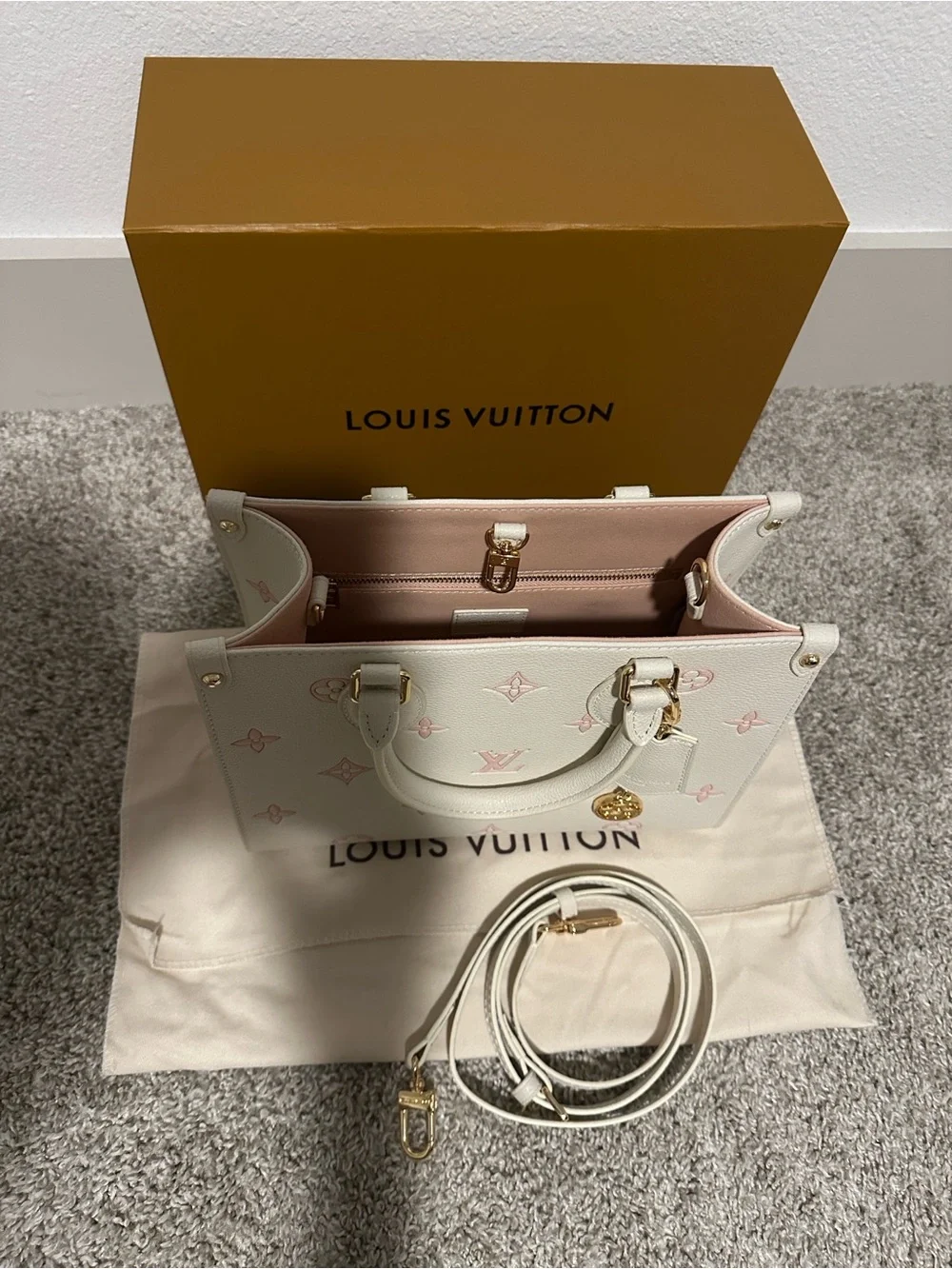 Cream and Pink Monogram Tote - Picture 6 of 9